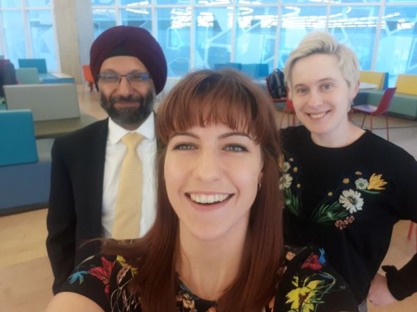 Marianna Miniotis, Elena Hudgins-Lyle and Harvinder Wadhwa (hosts of Inappropriate Questions Podcast) in Toronto, Ontario, Canada